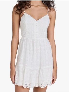 Alice + Olivia Fae Eyelet Mini Dress White 12‎ Bridal Graduation Event Formal